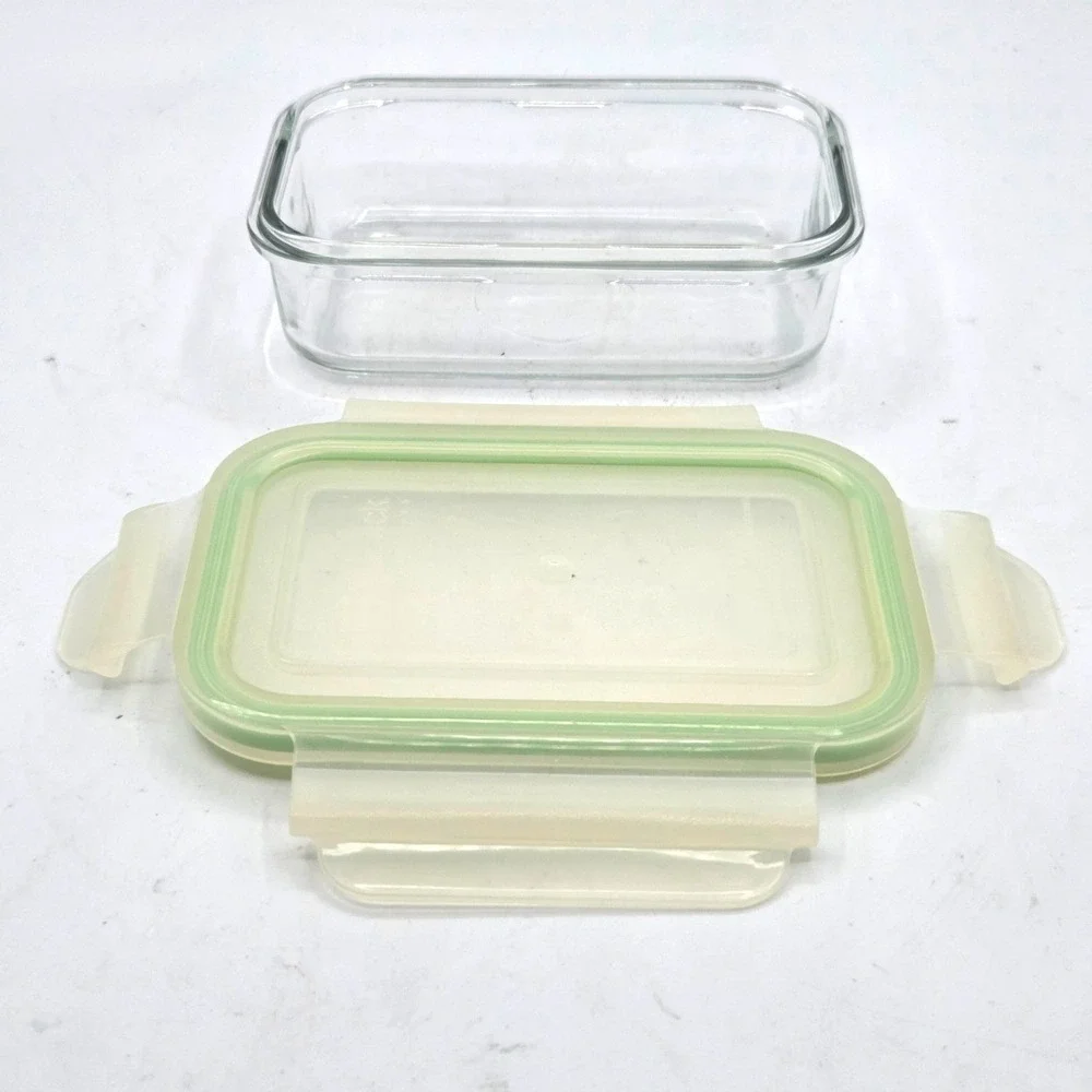 GlassLock Clear Glass Food Storage Container Airtight Snap Lid Green 6
